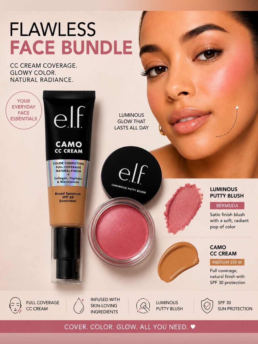 e.l.f. Camo CC Cream Medium 330W & Luminous Putty Blush *Bundle*